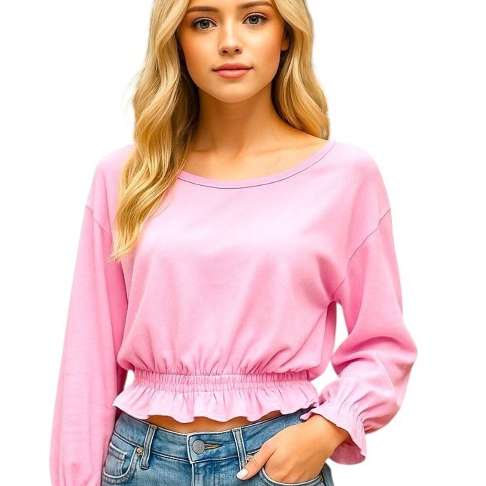 Venus Pink Ruffle Trimmed Sweatshirt Size Medium Gently Used